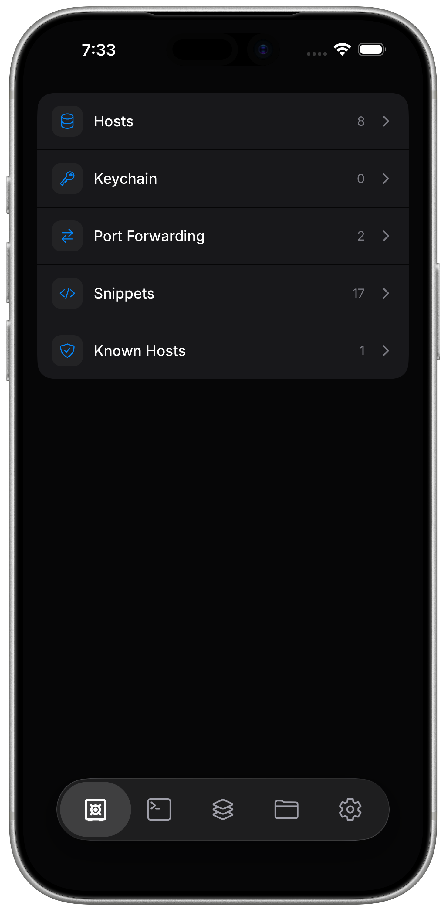 CyberKVM host vault on iPhone